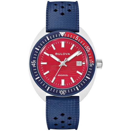 Bulova Men's Snorkel - America's 250th Sail 4th Special Edition: 41mm White Hybrid-Ceramic Case with a Blue Rubber Strap & Red Dial (Style: 98B474)