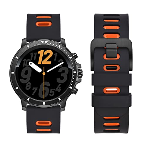 WOCCI 22mm Bicolor Watch Band, Silicone Rubber, Quick Release Replacement Strap for Men and Women, Black Stainless Steel Buckle (Black-Orange)