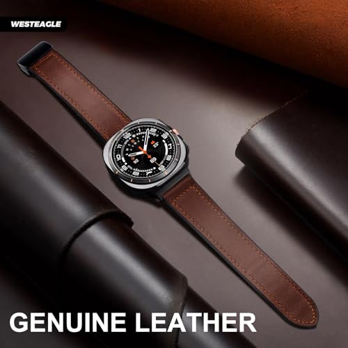 WestEagle Magnetic Leather Watch Band Compatible with Samsung Galaxy Watch Ultra 47mm (2025/2024) Magnetic Buckle Design Adjustable Classic Wristbands Replacement Straps for Men and Women, Dark Brown