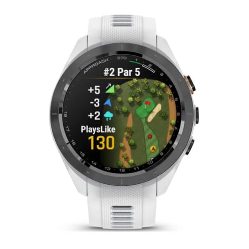 Garmin 010-02746-00 Approach S70 42 mm Premium GPS Golf Watch, White Band Bundle with Deco Essentials Charging Dock, 3X Silicone Dust Cover and 1.4 Inch Screen Protector