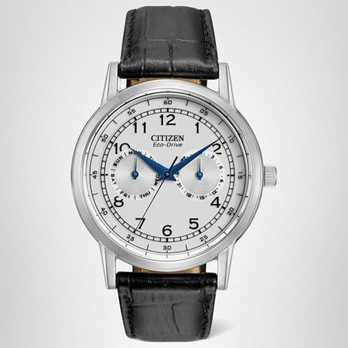 Citizen Men's Eco-Drive Corso Classic Watch in Stainless Steel with Black Leather Strap, Ivory Dial, 42mm (Model: AO9000-06B)
