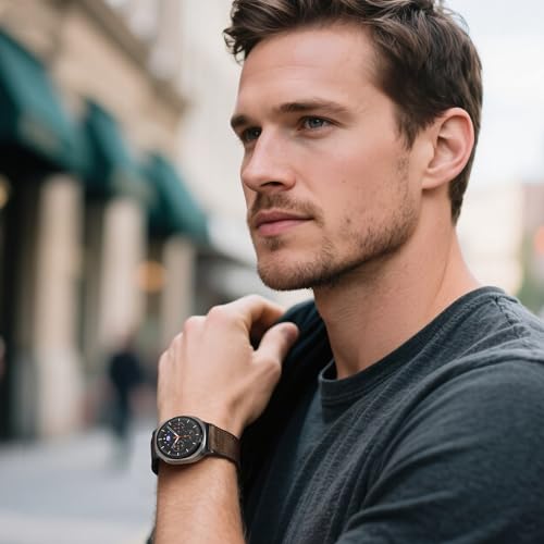 Charlam Magnetic Leather Bands Compatible with Galaxy Watch 8 Band 40mm 44mm,Galaxy Watch 8 Classic Band 46mm,Genuine Leather No Gap Replacement Straps for Samsung Watch 8 Bands Men Women,Black Coffee