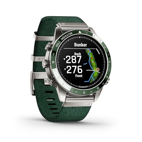 Garmin MARQ Golfer (Gen 2) Smartwatch, Grade-5 Titanium Case, Sapphire Lens, AMOLED Display, Advanced Golf Features & Virtual Caddie, Green Jacquard-Weave Nylon Strap, 010-02648-20 (Renewed)