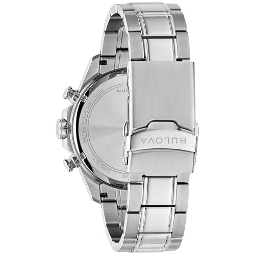 Bulova Men's Quartz Chronograph Series B: 44mm Silver-Tone Stainless Steel Case & Teal Dial (Style: 96B487)
