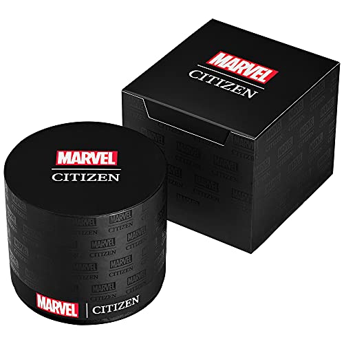CITIZEN Men's Eco-Drive Marvel Tony Stark 63 Black Ion Plated Watch with Black Leather Strap, 3 Hand, Luminous, 43mm (Model: AW2075-05W)