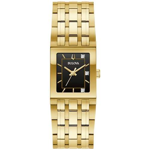 Bulova Marc Anthony Ladies Modern Quadra Diamond Gold Stainless Steel Watch,Black Dial, Style:97P167