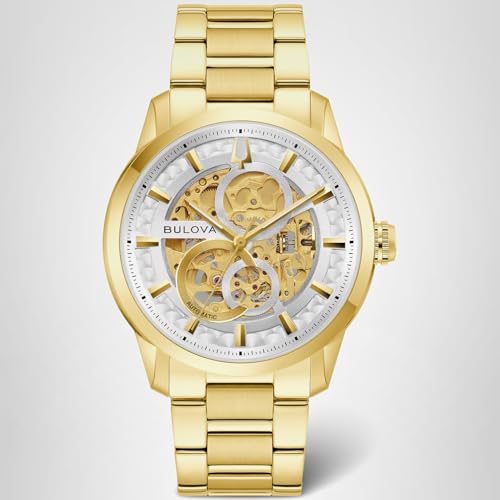 Bulova Men's Automatic Sutton Watch, Gold-Tone Stainless Steel Case & Silver-White Dial (Style: 97A201)