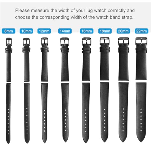 uxcell Black Genuine Leather Band 8mm Width, Flat Thin Elegant Leather Watch Strap Black Buckle for Men and Women