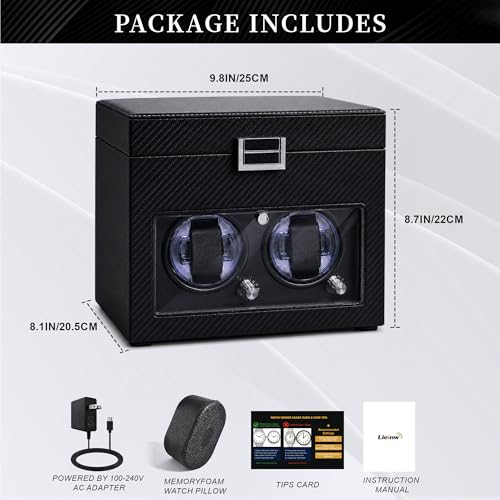 Lieinw Automatic Watch Winder for Rolex and Auto Watches, Leather Double Winding Watch Box + 6 Storage Slots with Japanese Quiet Motor & Blue LED, Rotating Watch Case Used for Storage, Display & Gifts
