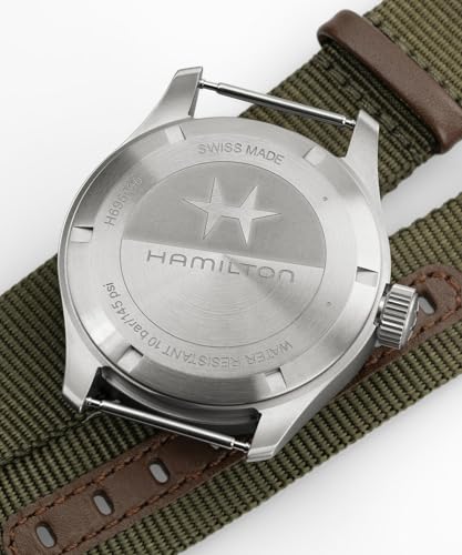 Hamilton Khaki Field Mechanical Mens Watch, 40mm Stainless Steel Case, Swiss Made, Black Dial Analog Wrist Watch for Mens 100 Meters Water resitance, Sapphire Crystal, 3-Hand Movement, NATO Strap