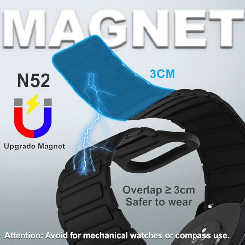WOCCI 22mm Magnetic Silicone Watch Band, Tactile Ridged Texture, Quick Release (Black)