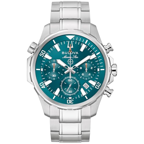 Bulova Men's Quartz Chronograph Series B: 44mm Silver-Tone Stainless Steel Case & Teal Dial (Style: 96B487)
