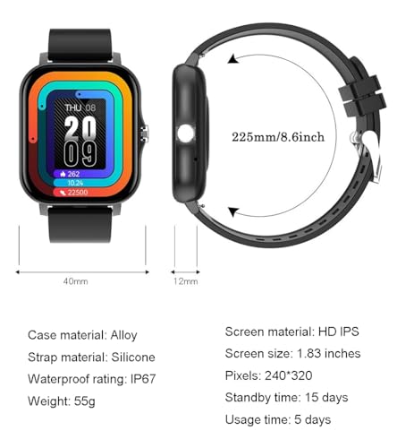 PASOY Smart Watch for Android and iOS Phones 1.83" Touchscreen Call Watch Fitness Tracker IP68 Waterproof Custom Dial Pedometer Sleep Weather Calculator Outdoor Sports Watches (Black A)