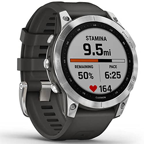 Garmin 010-02540-00 Fenix 7 Smartwatch Silver with Graphite Band Bundle with 2 YR CPS Enhanced Protection Pack (Renewed)