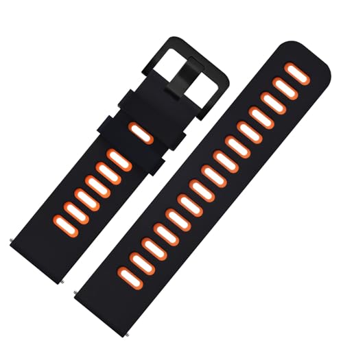 WOCCI 22mm Bicolor Watch Band, Silicone Rubber, Quick Release Replacement Strap for Men and Women, Black Stainless Steel Buckle (Black-Orange)