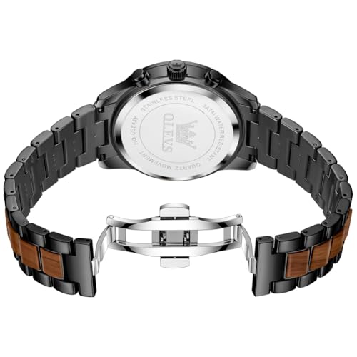 OLEVS Men Watch Analog Quartz Wood Wirst Watches Luxury Dress Chronograph Stainless Steel Waterproof Luminous Watches Men Gift