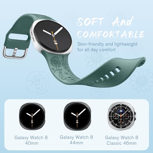 SNBLK Floral Engraved Bands Compatible with Galaxy Watch 8 Band 40mm 44mm/Galaxy Watch 8 Classic Band 46mm, 6 Pack Cute Flower Soft Silicone Sport Replacement Strap for Samsung Watch 8 Bands Women Men