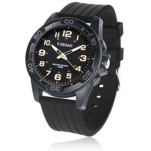 F.ZEGAO Waterproof Watch for Swimming, 100M Easy Read Free Diving Watch, Unisex Second Hand Diver Analog Watch Men with Large Face, 45mm Diameter