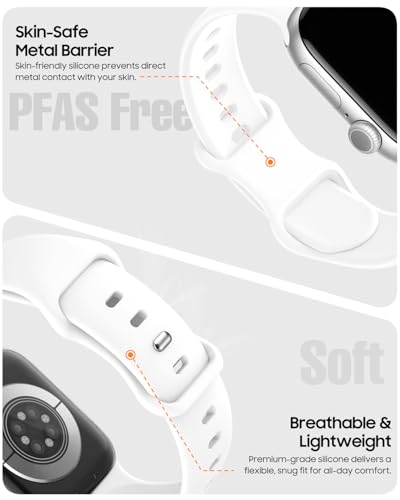 TreasureMax Sport Band Compatible with Apple Watch Bands 38mm 40mm 41mm 42mm 44mm 45mm 46mm 49mm White, Soft Silicone Strap Compatible for Apple Watch Series 11 10 9 Ultra SE 8 7 6 5 4 3 Men Women