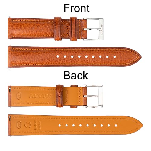 Gomvadr Italian Leather Watch Band Tuscany Natural Vegetable-Tanned Leather Strap,18mm 19mm 20mm 21mm 22mm XL XXL Quick Release Replacement Watch Straps for Men and Women, Thick and Soft (Cognac / Silver Buckle, 20mm-Standard)
