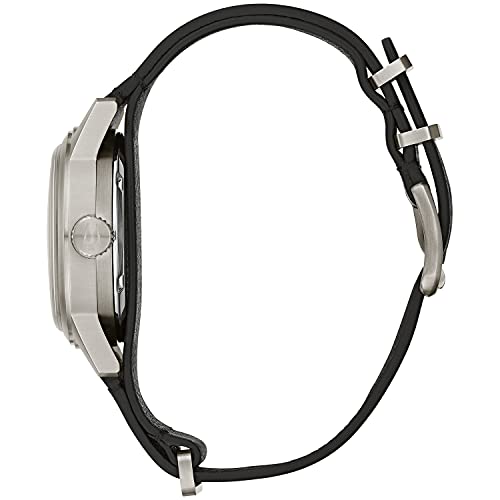 Bulova Men's Military Heritage Hack Stainless Steel 3-Hand Automatic Watch, NATO Leather Strap, Luminous Hands and Markers, Black Leather/Ivory Dial