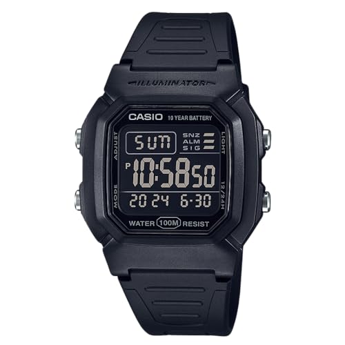 Casio W800H Series | Unisex Digital Watch | Black | 100 Meter Water Resistance | LED Backlight | 1/100 SEC Stopwatch | Dual Time | Multi-Function Alarm | Full Auto Calendar | 10 Year Battery