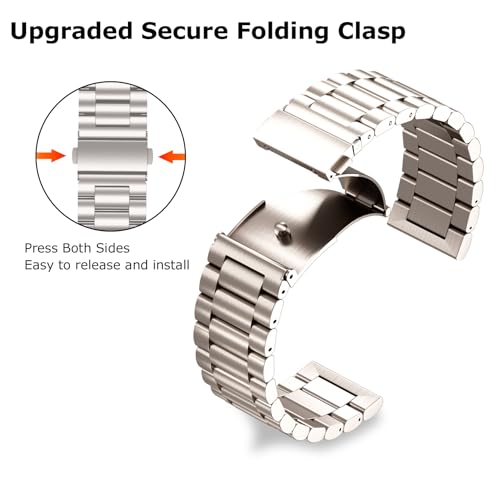 Compatible with Garmin Vivoactive 5 Watch Band/Vivoactive 6/3, 20mm Stainless Steel 2 Pack Metal and Mesh Bracelet Strap Wristband for Forerunner 165/55/245/570-42mm/Venu/Venu Sq Women Men Accessory