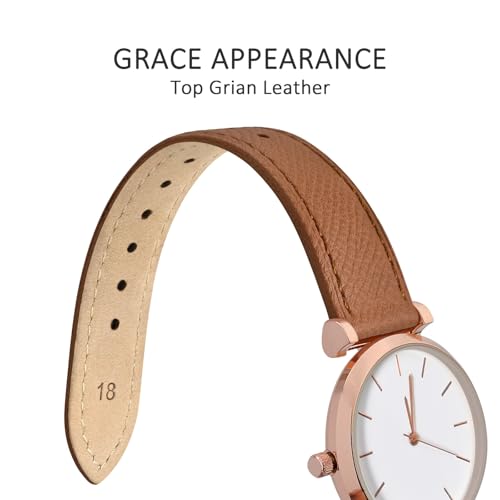 WOCCI 16mm Grace Watch Band for Ladies, Top Grain Leather, Quick Release Replacement Strap with Gold Buckle (Brown)