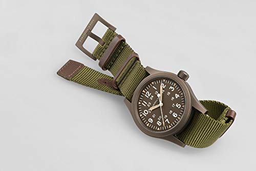 Hamilton Khaki Field Mechanical Men's Watch, 38mm Stainless Steel Case, Swiss Made, Green Dial Analog Wrist Watch for Men, 50m Waterproof, Sapphire Crystal, Textile Strap