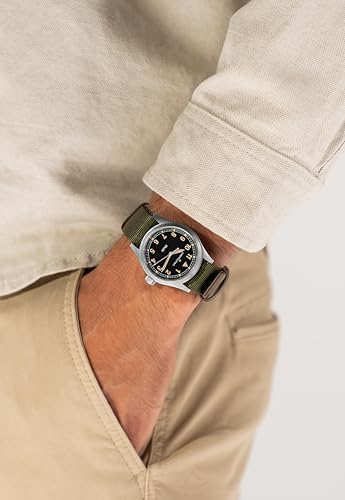 Hamilton Khaki Field Khaki Quartz Men's Watch, 38mm Stainless Steel Case, Swiss Made, Black Dial Analog Wrist Watch for Men, 50m Waterproof, Sapphire Crystal, Textile Strap