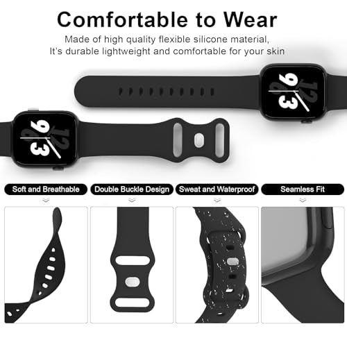 Sport Band Compatible with Apple Watch 38mm 40mm 41mm 42mm 44mm 45mm 46mm 49mm, Replacement Soft Silicone Strap Wristbands for iWatch Series 11/10/9/8/7/6/5/4/3/2/1 Ultra SE Women Men, Black