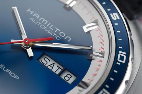 Hamilton American Classic Automatic Men's Watch, 42mm Stainless Steel Case, Swiss Made, Blue Dial Analog Wrist Watch for Men, 50m Waterproof, Sapphire Crystal, 3-Hand Movement, Cow Leather Strap