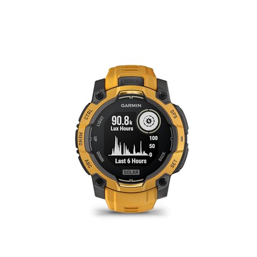 Garmin Instinct® 3 – 45 mm, Solar, Rugged Outdoor GPS Smartwatch, Built-in Flashlight, Alpine Rush Collection Limited Edition Color, Sunburst with Sunburst/Gray Band