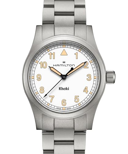 Hamilton Khaki Field Khaki Quartz Men's Watch, 38mm Stainless Steel Case, Swiss Made, White Dial Analog Wrist Watch for Men, 50m Waterproof, Sapphire Crystal, Stainless Steel Strap