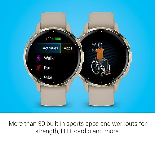 Garmin Venu 3S Soft Gold Stainless Steel Bezel 1.2-Inch AMOLED Touchscreen Display Smart Watch, Garmin Connect, Phone Supported with 41mm French Gray Case and Silicone Band