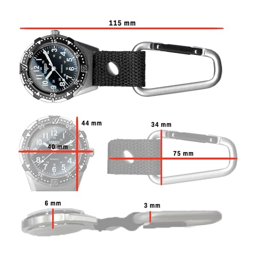 Dakota Backpacker Clip, Clip Watch, Nylon Carabiner Strap, Lightweight Watch Watch, Outdoor Gifts for Men and Women, Use for Fishing, Hunting, Golf and More, Tactical Watch-Black