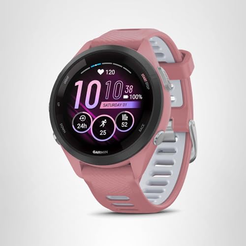 Garmin Forerunner 265S Running Smartwatch, Colorful AMOLED Display, Training Metrics and Recovery Insights, Light Pink and Powder Gray