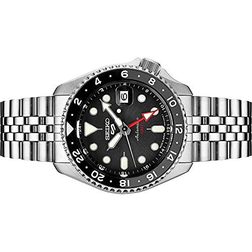 SEIKO SSK001 Automatic Watch for Men - 5 -Sports - Black Dial with Date Calendar and Luminous Hands & Markers and Black & Gray GMT Bezel, 100m Water-Resistant