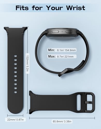 MoKo Sport Band for Samsung Galaxy Watch 8 Band 40mm 44mm/Galaxy Watch 8 Classic 46mm, Soft Silicone Replacement Strap for Men Women, M/L, Black