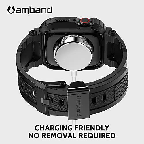 amBand Bands Compatible with Apple Watch 9/8/7/6/5/4 & SE 3/2/1 41mm/40mm Case Men, M1 Sport Series Rugged Case TPU Strap Military Protective Cover Bumper for iWatch 41/40 mm Men Black