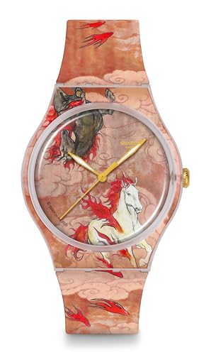 Swatch New Gent Unisex Casual Watch Polymer Brown Quartz Water Resistant Riding THE Clouds