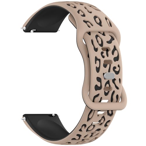 Meliya 22mm Leopard Engraved Watch Bands Quick Release Replacement Wristband, Soft Silicone Sport Replacement Straps for Men Women (Milk Tea-Black, 22mm)