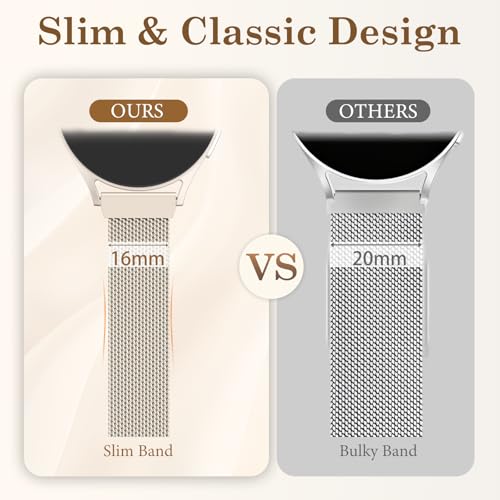 SNBLK Slim Metal Magnetic Bands Compatible with Galaxy Watch 7 Band 6 5 4 FE 40mm 44mm/6 Classic/Active 2/5 Pro/3, 20mm Milanese Stainless Steel loop Mesh Strap for Samsung Watch 7 Bands for Women