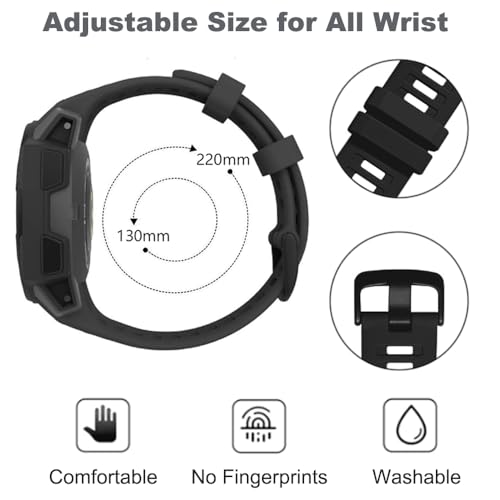 Threeeggs for Garmin Instinct Watch Band, 22mm Silicone Strap for Instinct 2 / Esports / Solar / Tide / Tactical Smartwatch, Comfortable, Waterproof, Soft and Durable Watch Bands ( Black )