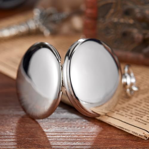 Realpoo Men's Quartz Pocket Watch, Silver, Arabic Numerals, White Dial, Stainless Steel, PK120115-sliver