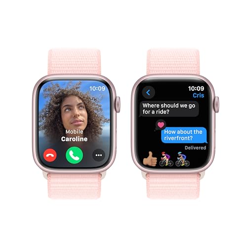 Apple Watch Series 9 [GPS 45mm] Smartwatch with Pink Aluminum Case with Pink Sport Loop. Fitness Tracker, Blood Oxygen & ECG Apps, Always-On Retina Display, Carbon Neutral