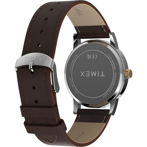 Timex Men's Main Street 38mm Watch - Brown Strap Green Dial Silver-Tone Case