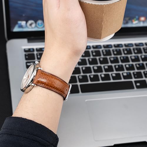 Gomvadr Italian Leather Watch Band Tuscany Natural Vegetable-Tanned Leather Strap,18mm 19mm 20mm 21mm 22mm XL XXL Quick Release Replacement Watch Straps for Men and Women, Thick and Soft (Cognac / Silver Buckle, 20mm-Standard)