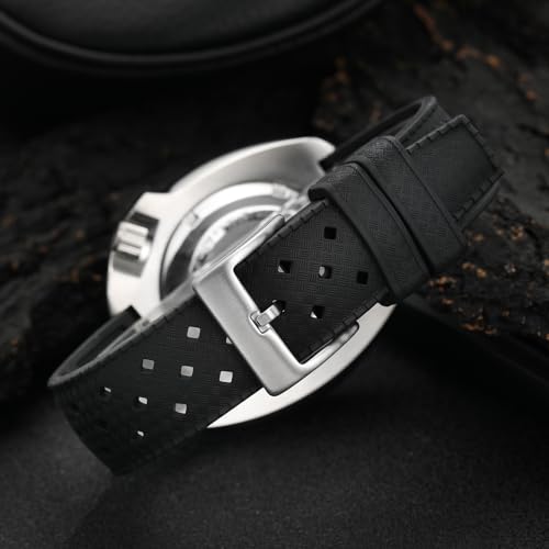 TACTICAL FROG FKM Rubber Watch Strap Fast-Release Tropical Fluororubber 20mm Rubber Watch Band, Soft Breathable Universal Replacement for Men Women Stainless Steel Buckle