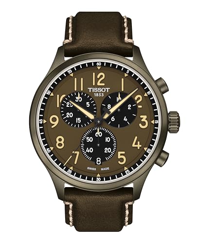 Tissot Mens Tissot Chrono XL 316L Stainless Steel case with Khaki PVD Coating Quartz Watches, Khaki, Leather, 22 (T1166173609200)
